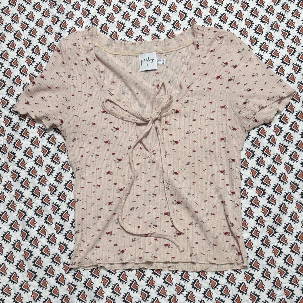 Princess Polly Cream and Red Knit Blouse